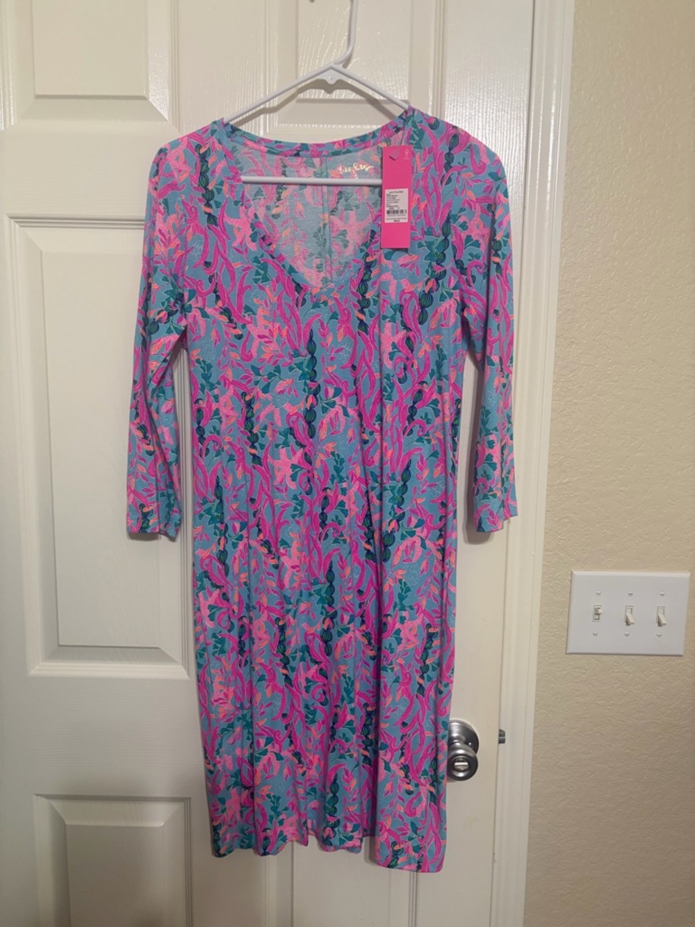 Lilly Pulitzer Pink & Teal Floral V-Neck Long Sleeve Dress